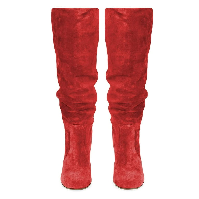 Ydn Women Round Toe Knee High Boots Pull on Slouch Chunky Mid Heels Fashion Winter Daily Dress Shoes Size 12 Red, Women's Ydn Women Round Toe Knee High Boots Pull on Slouch Chunky Mid Heels Fashion Winter Daily Dress Shoes Size 12 Red, Women's