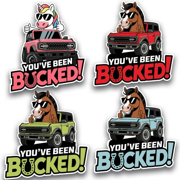 You've Been Bucked Funny Bronco Car Magnet, 4x3.4 inch, 4 Pack, Horse-Themed