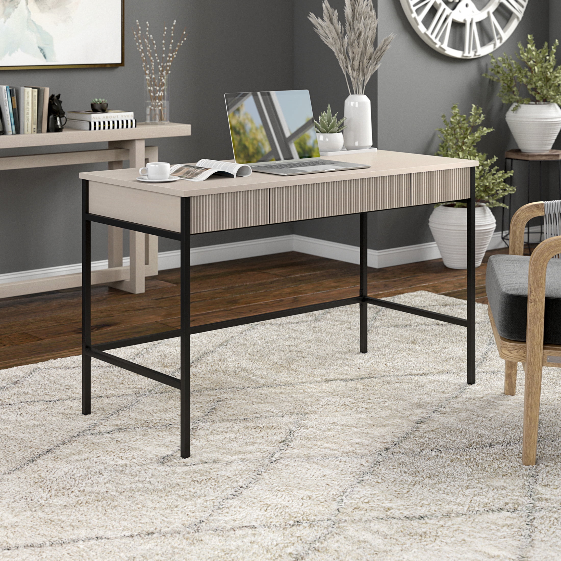Evelyn&Zoe Mid-Century Modern 48" Wide Alder White Home Office