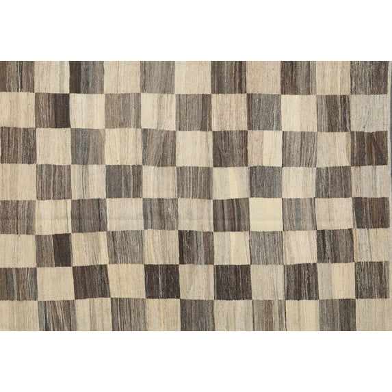 Ahgly Company Indoor Rectangle Contemporary Brown Checkered Area Rugs, Swatch Sample
