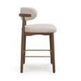 thumbnail image 2 of ClinQ 26 Inch Counter Height Bar Stools Set of 2, Teddy Fleece Upholstered Chairs with Rubber Wood Legs, Backrest and Gold Footrest, Beige, 2 of 10