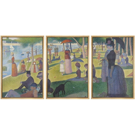 wall26 Framed Canvas Print Wall Art Set La Grande Jatte by Georges Seurat Cultural Historic Oil Painting Fine Art Reproduction Scenic Colorful for Living Room, Bedroom, Office - 24"x36"x3 N