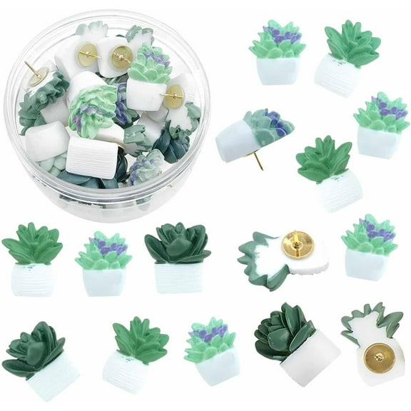 20 PCS Green Modern Succulent Push Pins Set Decorative Pushpins Succulent Tacks for Cork Board, Whiteboard, Bulletin Board, Map