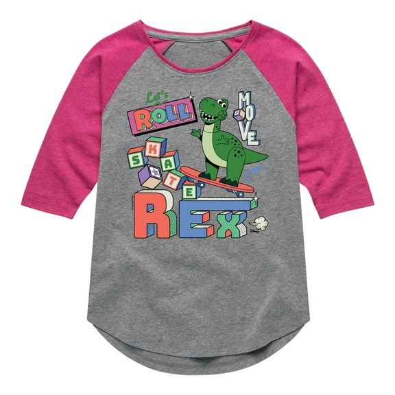 Disney - Toy Story - Skateboard Rex - Toddler & Youth Girls Raglan Graphic T-Shirt
