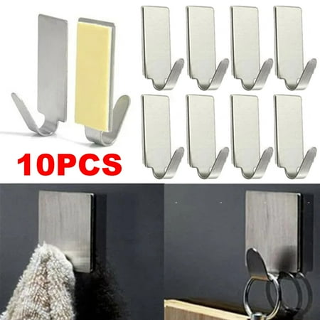 

10Pack Adhesive Hooks Heavy Duty Wall Hooks Stainless Steel Waterproof Hangers