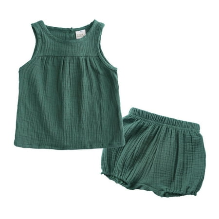 

Toddler Girls Outfit Baby Cotton Linen Summer Solid Sleeveless Vest Shirt Tops Shorts Set Outfits