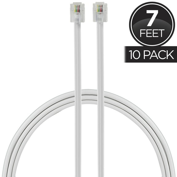 Power Gear 7ft Phone Line Cord, White, 10pk, 52233