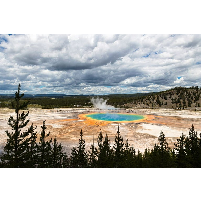 The Yellowstone Collection 18x13 White Modern Wood Framed Museum Art Print Titled Views from the Grand Prismatic Overlook Trail Yellowstone