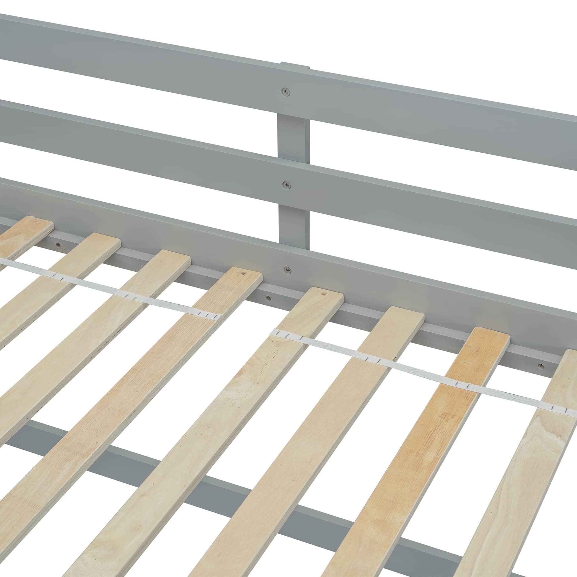 MAYEERTY Twin Size Loft Bed with Inclined Ladder, Guardrails, Grey