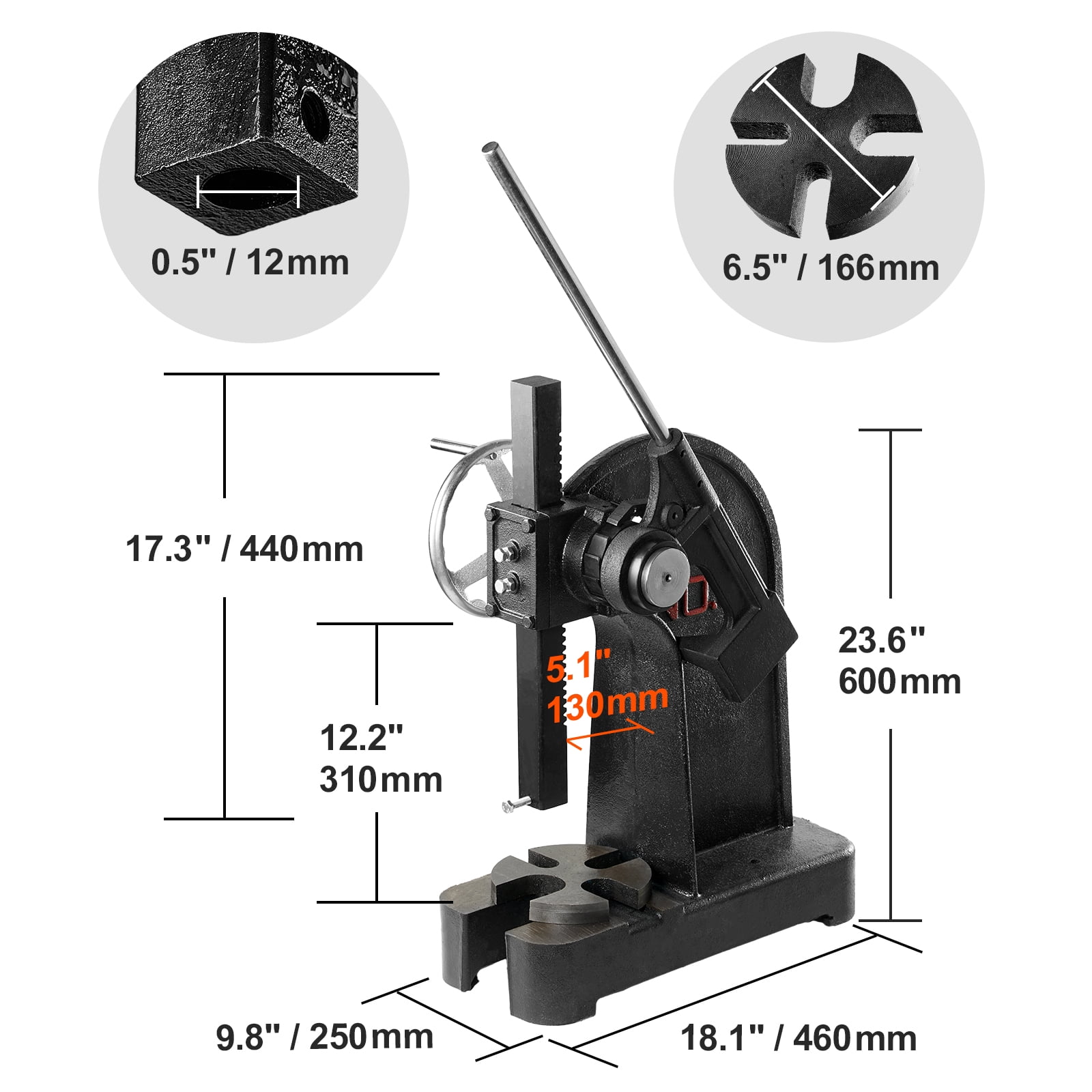 SKYSHALO 3 Ton Ratchet Type Arbor Press, 12.2" Maximum Height Cast Iron Manual Desktop Punch Press, for Stamping, Bending, Stretching, Forming???Ratchet Leverage Arbor Press with Handwheel
