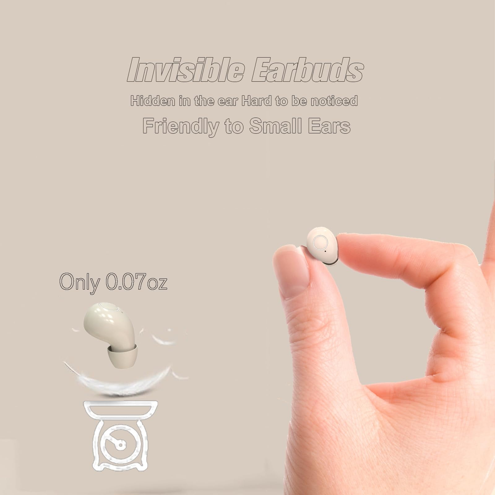 Small Mini Invisible Earbuds Wireless Bluetooth for Small Ears Low Profile Tiny Discreet Hidden Sleeping Earbuds for Work Sleep Ear Buds Invisible Headphones Buds