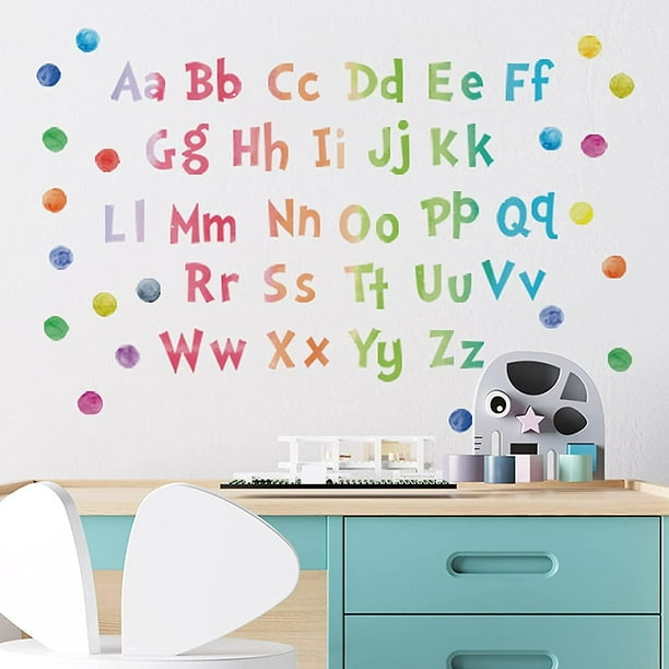 Pegatinas De Pared Del Alfabeto Calcomanías De Pared Educativas Abc Para La Habitación De Los Niños, Letras Del Alfabeto De Acuarela Decoración De La Pared Carteles Vinilos Murales De Pared Color