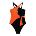 thumbnail image 2 of Wyongtao Women's One Piece Swimsuit Color-Blocking Neckline Cutout Criss Cross Bathing Suit,Orange XL, 2 of 5