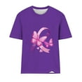 thumbnail image 3 of CLOISE Breast Cancer Shirts Women Short Sleeve Crew Neck Shirts Butterfly Ribbon Pink Breast Cancer Awareness Tshirts Fashion Casual T Shirts Cancer Fight in October Clothes Purple S, 3 of 3