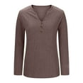 thumbnail image 3 of Wyobmus Womens Lightweight Sweaters Fashion Long Sleeve Button Up Tops Pullover V Neck Casual Loose Sweatshirt Coffee, 3 of 8
