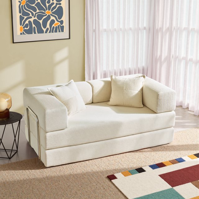 YINIX 62.9" Sofa Couch with Two Pillows, Comfy Modular Convertable Sofa Bed for Living Room and Small Spaces, Beige