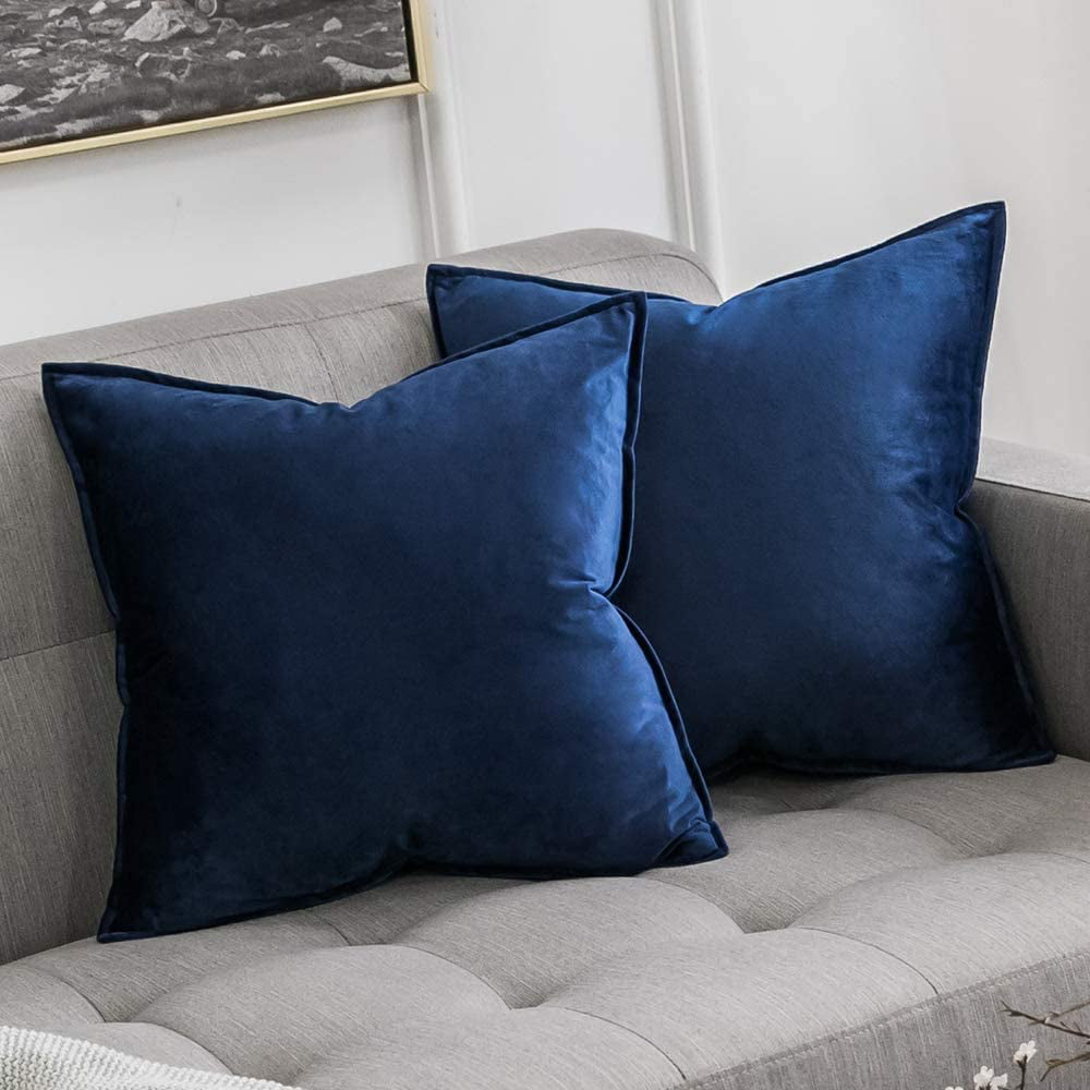 Deconovo Set of 2 Crushed Velvet Cushion Covers 45cm x 45cm 18x18 Inches Flanges Throw Pillow Case Pillowcases Square Cushion Covers for Garden Chairs with Invisible Zipper White 