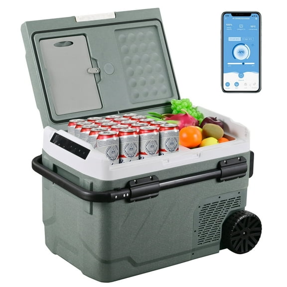 Alpicool Portable Car Refrigerator, 42 Quart 12v Refrigerator Independent Control with APP, 12V /24V DC 110~240V AC for Truck, Van, RV, SUV, Travel, Camping
