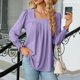thumbnail image 2 of Blusa de mujer con cuello cuadrado y mangas abullonadas - Top informal con pliegues en la parte delantera - Rayón/poliéster/spandex - S-XXL - Trabajo/cita/salida nocturna, 2 of 6
