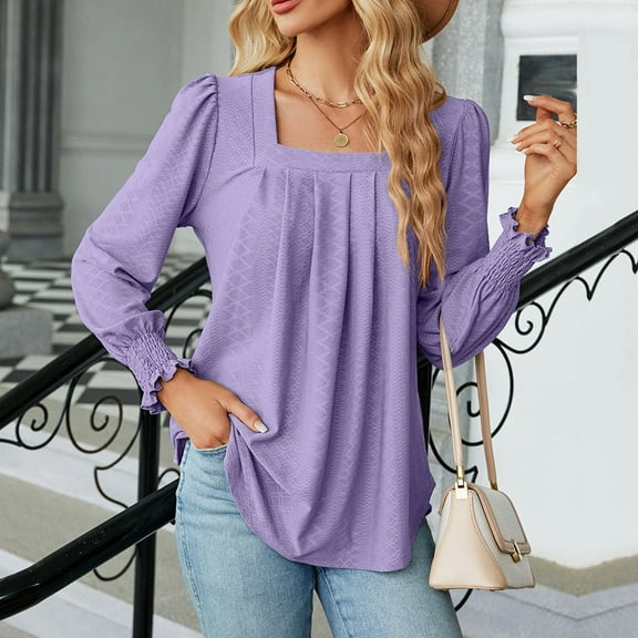 Womens Puff Long Sleeve Shirts Casual Square Neck Tops Dressy Tunics Apparel T Polyester Tees Women Women Casual Shirts Summer Short Sleeve Athletic Top Long Sleeve Women Work Out Shirt Long Sleeve T