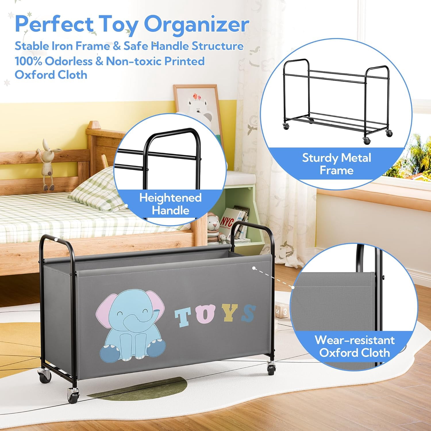 GRANNY SAYS Toy Storage Organizer, 135L Toy Chest with Locking Wheels, Kids Extra Large Toy Bins, Gray