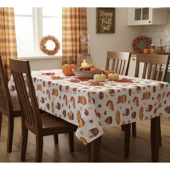 Serafina Home Autumn Thanksgiving Fall Vinyl Flannel Backed Tablecloth - Rustic Farm Vinyl Tablecloth with Flannel Backing Reusable (Cakes, 52" x 70")