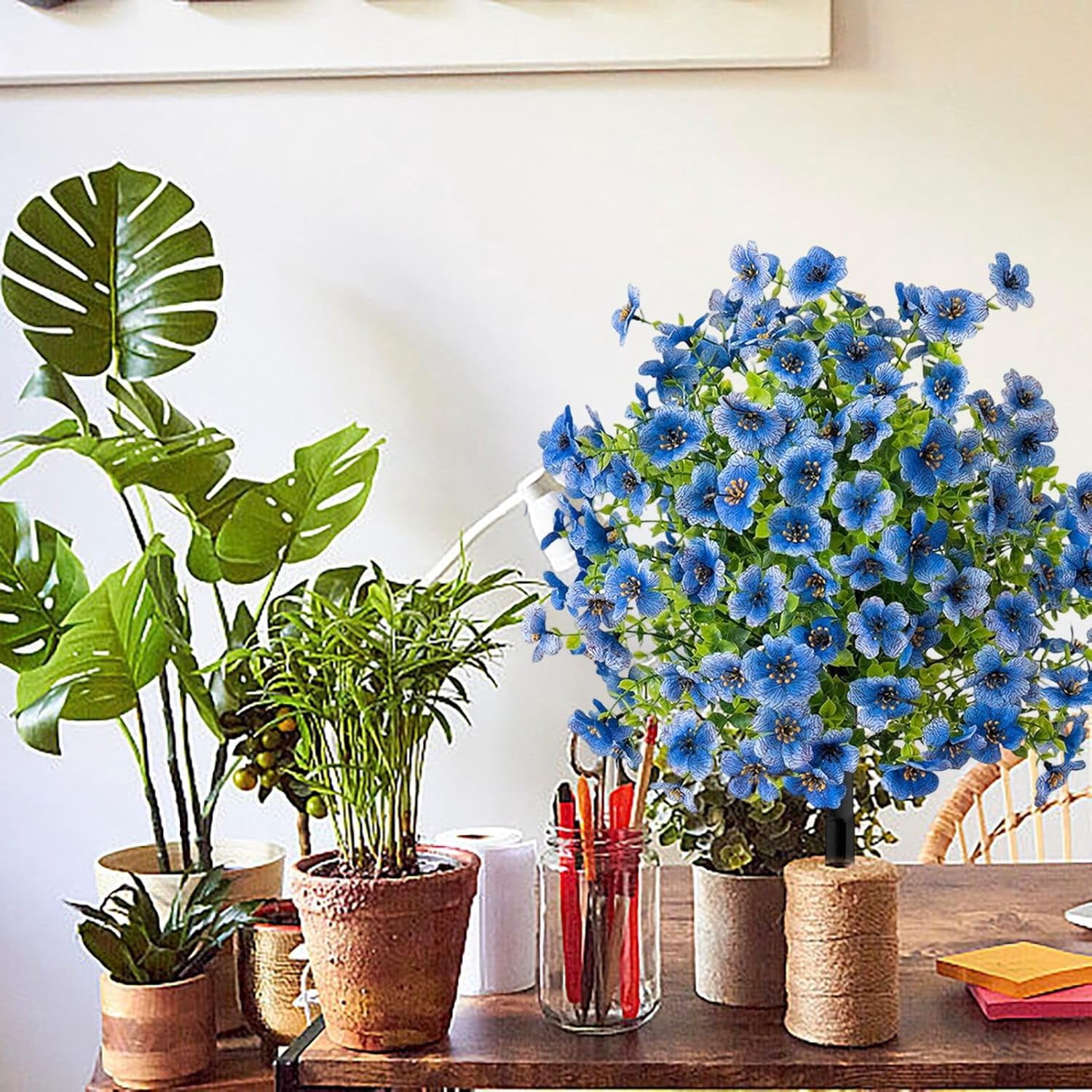 Artificial Flowers with Ground Spikes,Artificial Flowers for Outdoor Garden,UV Resistant & Waterproof,Flower Decor for Yard Lawn Patio Walkway Porch Home (Blue)