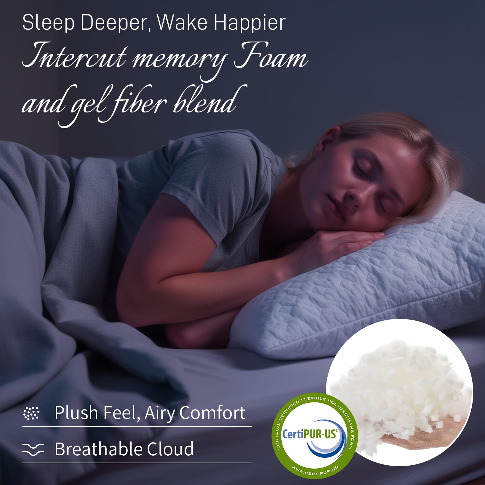 Bed Pillows Cross Cut Memory Foam For Sleeping,Queen Size Bedding Pillow(White), Original Pillow for Sleeping，Adjustable Density for Back, Stomach and Side Sleeper