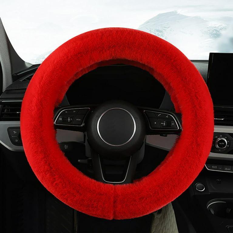 1x Red Car Steering Wheel Cover Plush Soft Non Slip Car