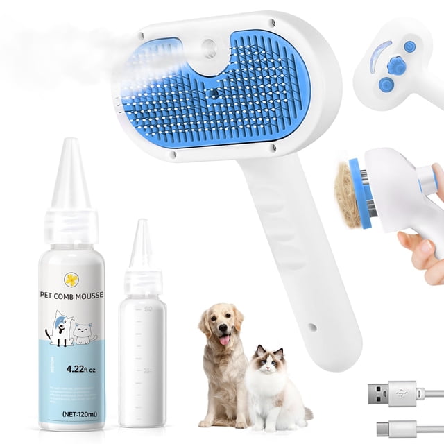 Cepillo de vapor para mascotas LetsFeed 3 en 1 para perros y gatos con champú sin agua