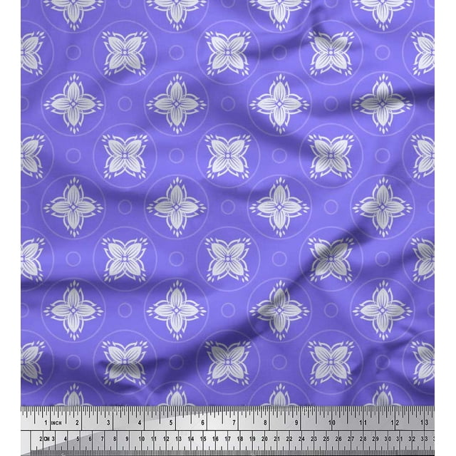 Soimoi Poly Georgette Fabric Circle & Floral Artistic Printed Fabric 1 Yard 42 Inch Wide