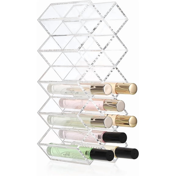 Rollerball Perfume Organizer, 14 Spaces Clear Acrylic Perfume Storage Holder Beauty Scent Holder, Stackable Makeup Lipgloss Lipstick Display Case Lip Gloss Storage Stand