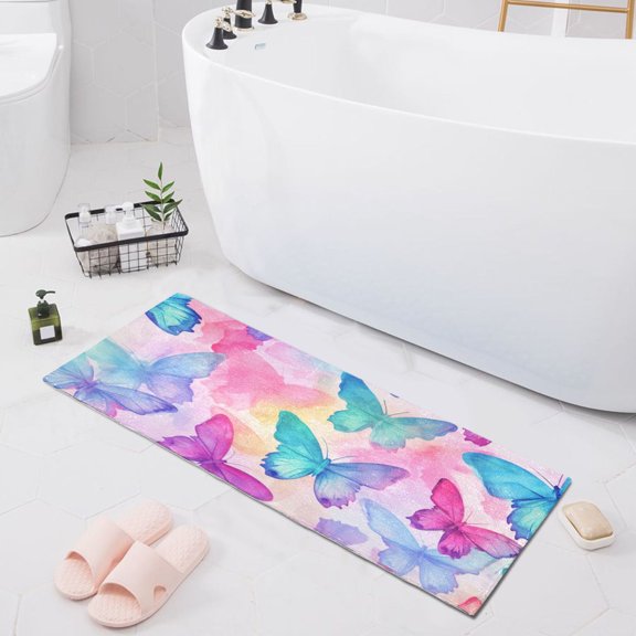 Bath Mat Soft Plush Non-Slip Absorbent Bathroom Rugs 39"x20" Gorgeous Butterfly