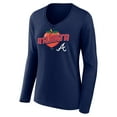 thumbnail image 2 of Women's  Navy Atlanta Braves Peach V-Neck Long Sleeve T-Shirt, 2 of 3