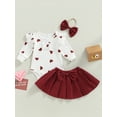 thumbnail image 2 of Suealasg 3pcs Infant Newborn Girls Valentines Day Outfits 3M 6M 9M 12M 18M Baby Girls Long Sleeve Heart Print Romper + Red Pleated Skirt + Headband Toddler Girls Spring Clothes, 2 of 8