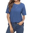 thumbnail image 5 of SHIBEVER T Shirts for Women Tops Short Sleeve Summer Fashion Loose Fit Tunic Tops Dressy Crewneck Ladies Blouses Tops Light Blue, 5 of 6