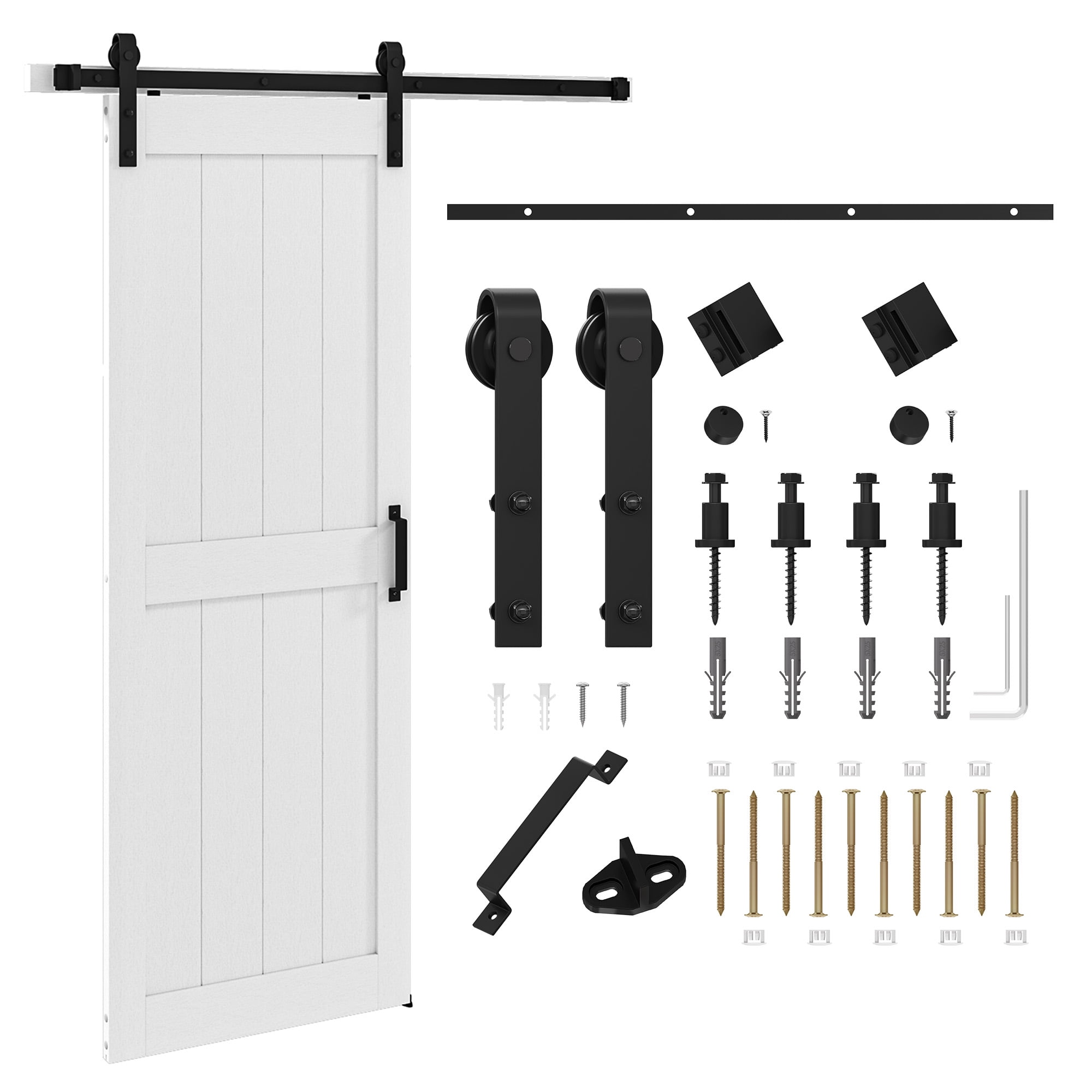Uforic 30" x 84" Silding Barn Door,with Hardware Kit Rail,and Handle,Pulleys,White