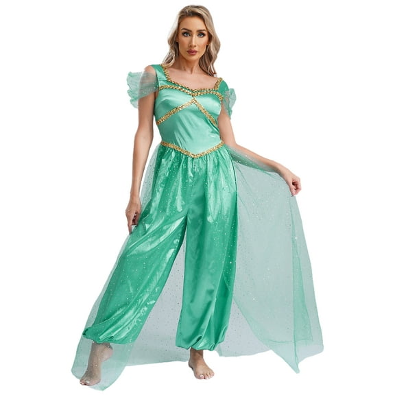 iiniim Womens Shiny Sequin Belly Dance Jumpsuit Princess Romper Party Turquoise L