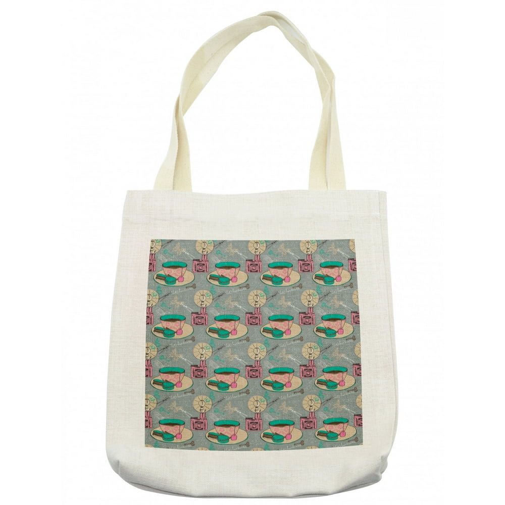 Tea Party Tote Bag, Tea Cup with Macarons Camera and Butterflies ...