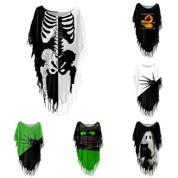 HNMKIU Ladies Shawl Wrap Women’s Halloween Print Smock Cape Top Flowing Batwing Sleeve Unlined Oversized Shawl Wraps Grey,XXXXL