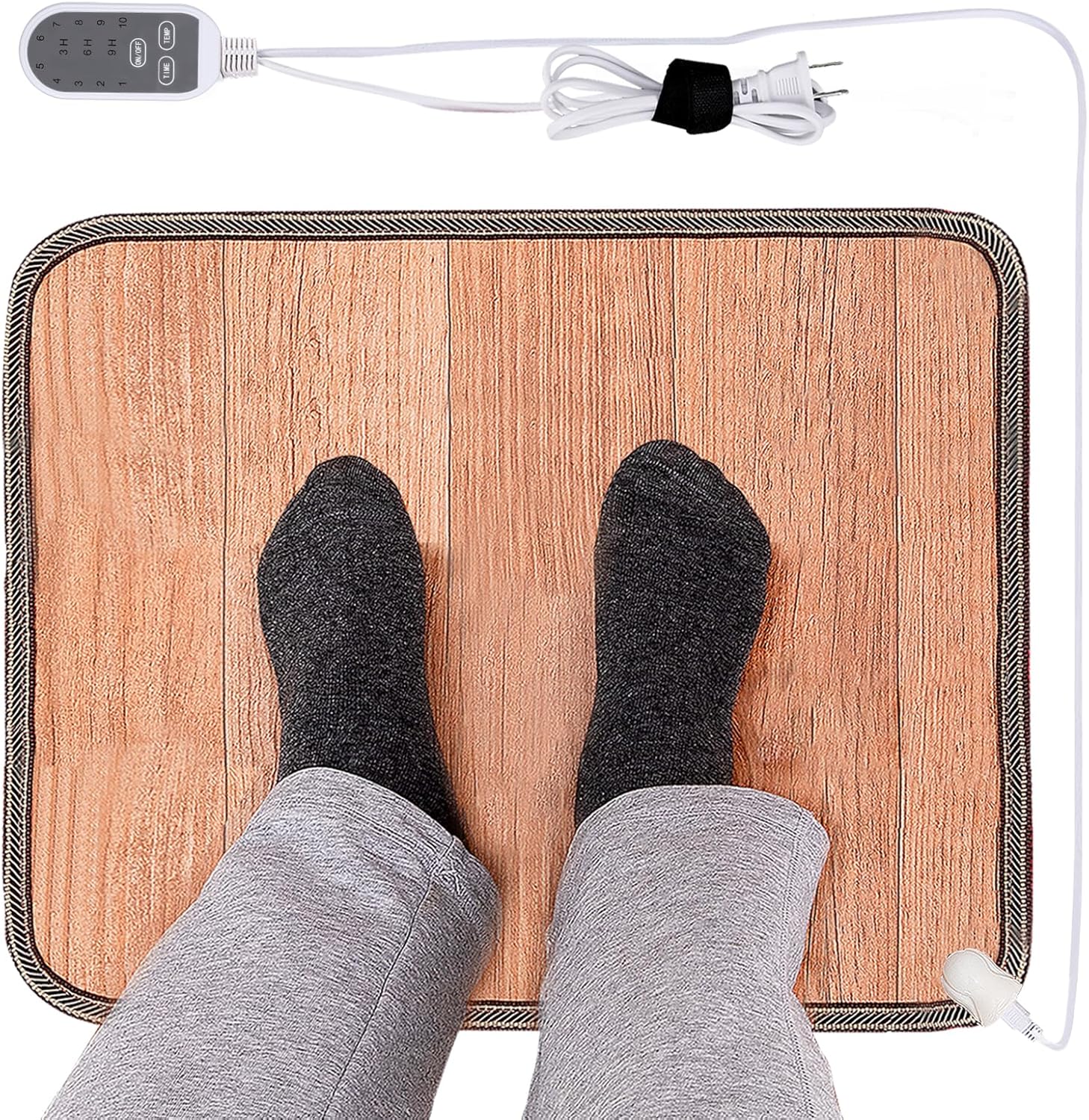 Heated Floor Mat - Foot Warmer Under Desk, 15.7x19.7in Heated Feet Rest for Home Office Desk, Winter 110V Electric Heating Pad with 3 Timers & 10 Adjustable Temperature