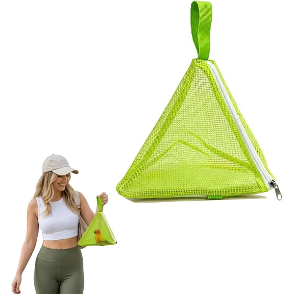 Bird Walking Carrier, 360° Ventilation Parrot Triangle Mesh Bag with Zipper, Lightweight Hanging Travel Carrier for Small Birds & Pet Owners