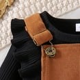 thumbnail image 6 of GYRATEDREAM Newborn Baby Girl Outfits Infant Ruffle Long Sleeve Ribbed Romper Corduroy Suspender Skirt Overall Dress Toddler Fall Winter Clothes Black for 0-18M, 6 of 8