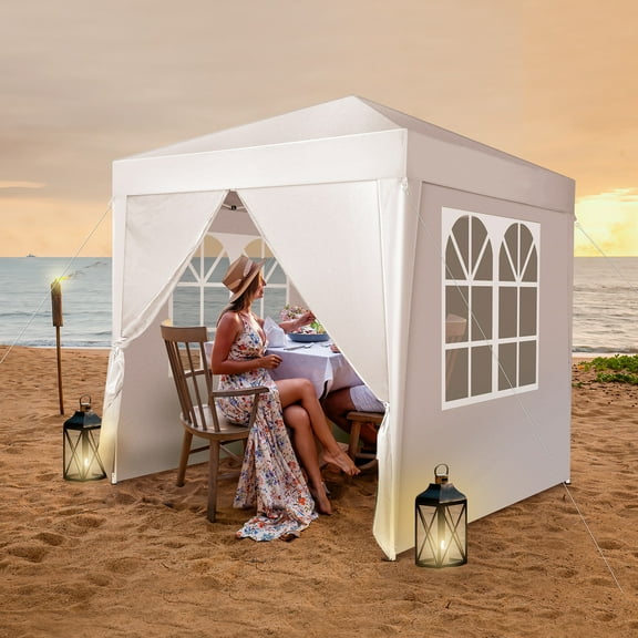 YKITRD 6.5' x 6.5' EZ Pop Up Gazebo Canopy Tent, Portable Shade Tent with Carry Bag for Garden, Outside Use, White | 78"L x 78"W x 96"H, 32 lbs,with 4 walls