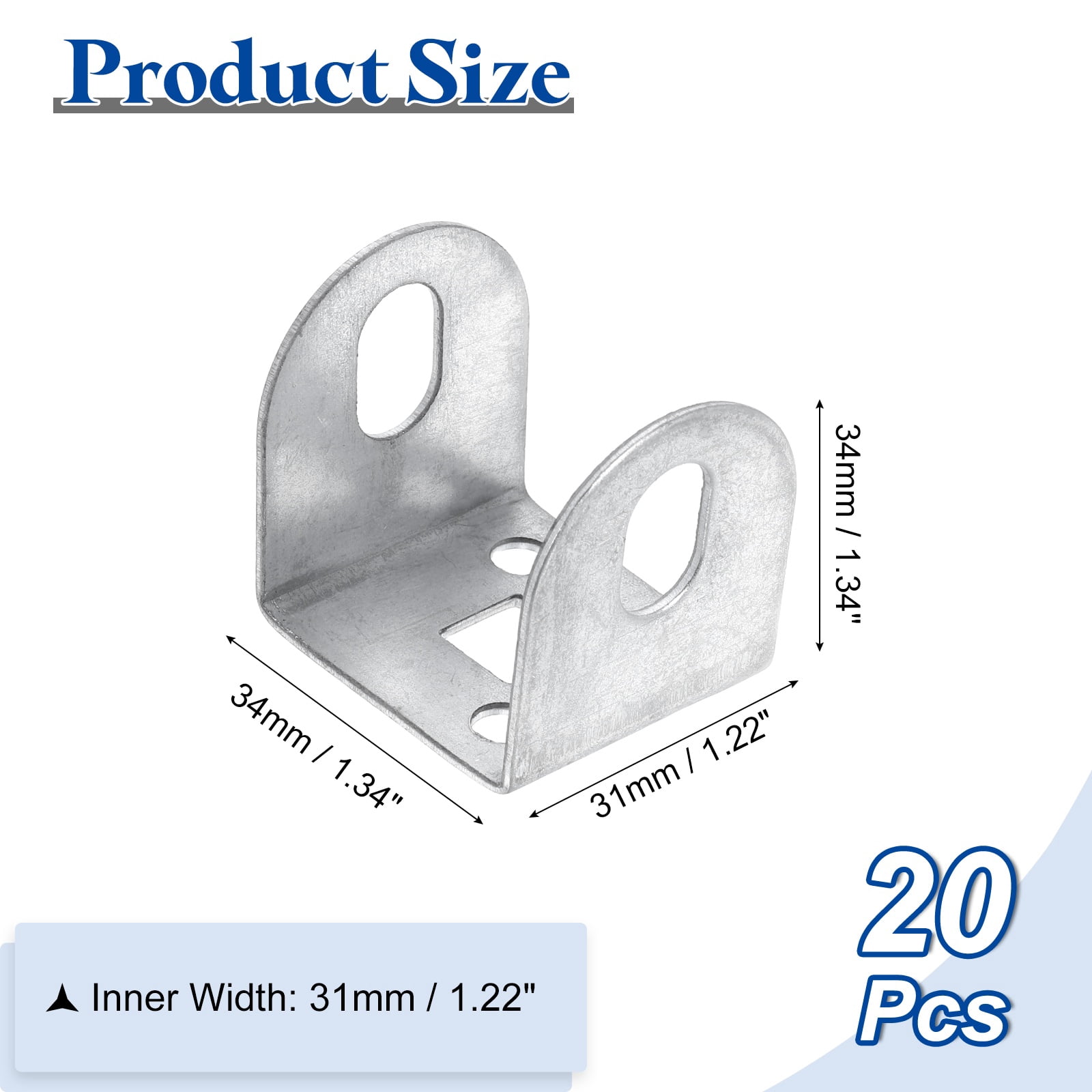 Uxcell 20 Pcs U Bracket for 1.22" Panels, 31 x 33.5 x 34mm Metal U Shaped Fasteners Brackets for Guardrail or Partitions Connection, Silver