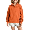 thumbnail image 5 of Mifsaly Kids Girls Sweatshirt Half Button Pullover Sweatshirts Mock Neck Long Sleeve Loose Fit Casual Fall Winter Tops Orange,160, 5 of 9