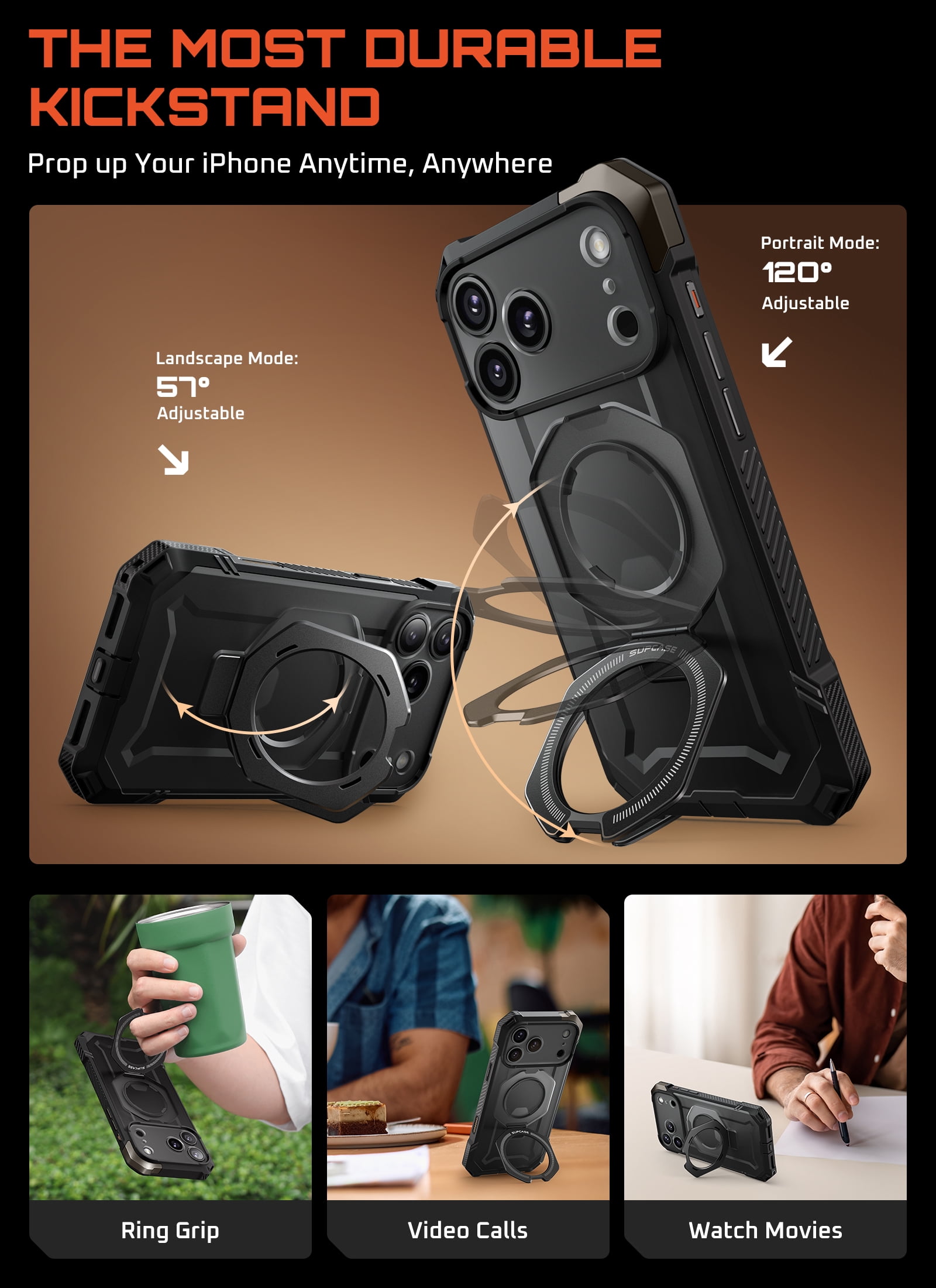 SUPCASE Unicorn Beetle Grip for 2025 iPhone 17 Pro Max 6.9" Case with Camera Control Button with Kickstand Rugged Shockproof Anti-Slip Grip Case [Compatible with MagSafe] Magnetic Phone Cover, Black