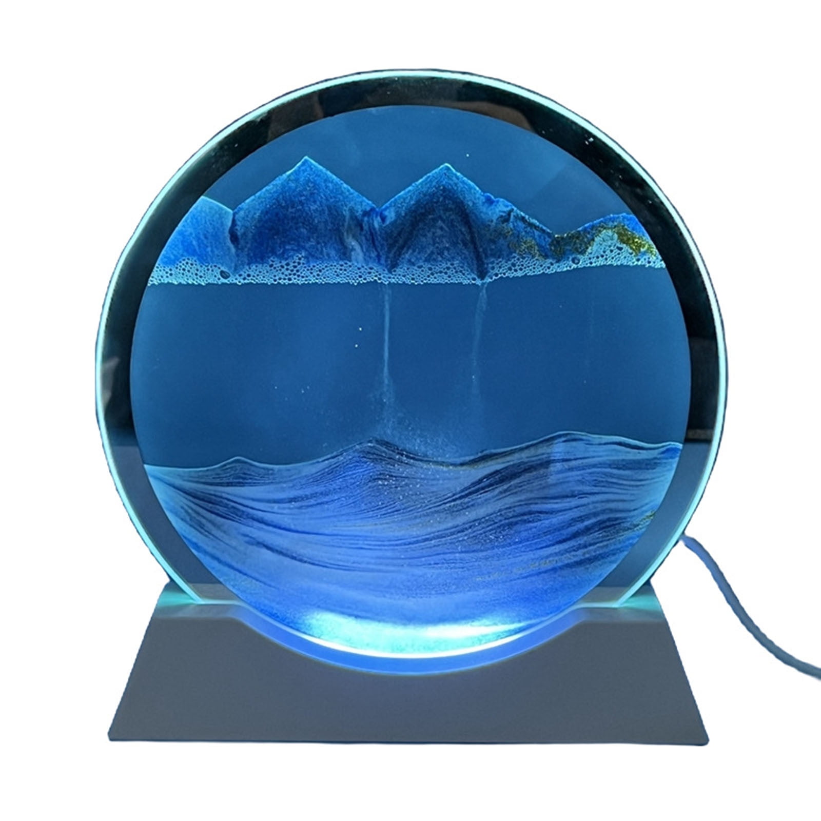 Wuztai Moving Sand Art Picture 29.8cm Round with LED Lamp for Home Decoration, Relaxing Liquid Motion Display, Therapeutic Sandscape