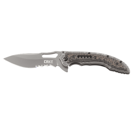 CRKT Fossil Compact 5461K Folding Knife with Satin Finish 8Cr13MoV Stainless Steel Blade with Veff Serrations and Dual Color Brown and Black G10 Handle