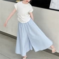 thumbnail image 2 of MZXELPRJD 2pcs Outfits for Girls Short Sleeve Lace Trim Plain Button Down Tops Wide Leg Pants Kids Trendy Loose Fit Toddler Girl Clothing Set, 2 of 8